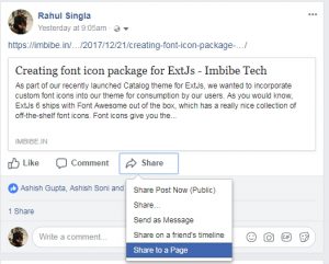 Facebook Sharing options